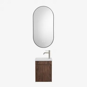 Narek Zwevend Houten Badkamermeubelset Met Geïntegreerde Wastafel Geborsteld Grijs ↑20 Cm Met Aftapkraan Zonder Overloop Orveta & Donker Hout & Ovale