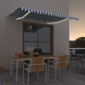 vidaXL Luifel automatisch met LED en windsensor 400x350 cm blauw wit