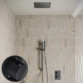 Saniclear Cube Curved inbouw regendouche met inbouw douchekop 30x30cm, glijstang en staafhanddouche zwart mat