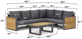Hoek loungeset 6 personen Aluminium/teak Grijs  Lifestyle Garden Furniture Verona/Marietta