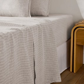 Plat laken in gewassen linnen, gestreept, Linot