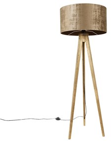 Landelijke tripod vintage hout met kap bruin 50 cm - Tripod Classic Landelijk E27 rond Binnenverlichting Lamp