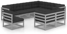 vidaXL 9-delige Loungeset met kussens massief grenenhout grijs