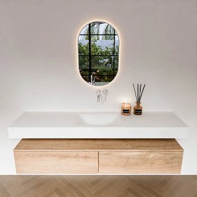 Zaro Alan badmeubel 180cm washed oak 2 lades met vrijhangende wastafel cloud midden zonder kraangat talc