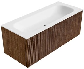 Mondiaz Kurve 110cm badmeubel walnut met 1 lade en wastafel big medium midden zonder kraangat