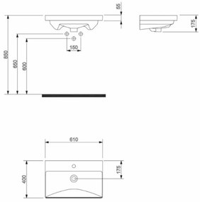 Sanigoods Venice badmeubel 60cm zwart marmer met keramische wastafel met kraangat wit glans