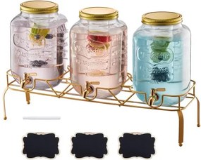VEVOR Drankdispenser (3 x 8 L) voor Feesten Sapdispenser (gemaakt van glas) met druppelvrije kraan en metalen standaard Waterdispenser voor restaurants, feesten, limonade, ijsthee, zelfgemaakte drankdispenser