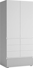 Kledingkast Versori 110, Wit, Lichtgrijs, 193x84x60cm, 140 kg, Kledingkast deuren: Met scharnieren