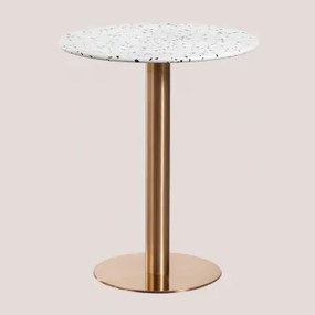 Ronde Bartafel Ø60 Cm In Terrazzo Xiren Ivoor En Zwart Terrazzo - Geborsteld Roségoud - Sklum
