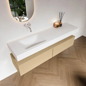 Zaro Alan badmeubel 170cm sand 2 lades met vrijhangende wastafel cloud links zonder kraangat talc