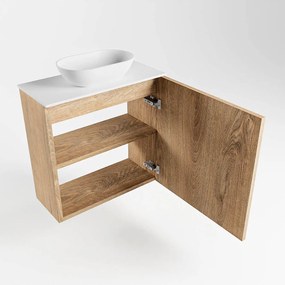 Mondiaz Fowy toiletmeubel 50cm washed oak met witte waskom midden zonder kraangat