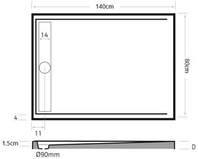 Xenz Easy-Tray douchebak 140x80x5cm cement