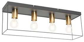 Minimalistische plafondlamp zwart met goud 4-lichts - Kodi