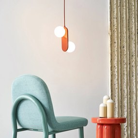 Dubbele hanglamp in ijzermetaal en opaline, Soleo