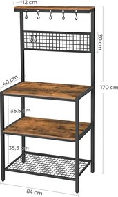 Nancy's Gordons Keukenkast - Keukenrek - Keukenkasten - Staand Rek met Haken en Planken - 84 x 40 x 170 cm