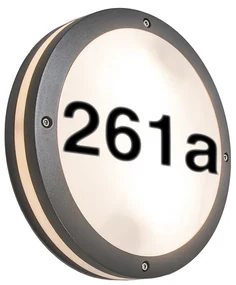Buitenwandlamp antraciet met huisnummer IP54 - Glow Modern E27 IP54 Buitenverlichting rond