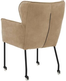 Goossens Excellent Eetkamerstoel Leogang bruin leer met armleuning en met wielen, elegant chic