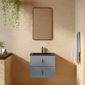 Muebles Marbella badmeubel ribbelfront 60cm baby blauw met zwarte wastafel met kraangat