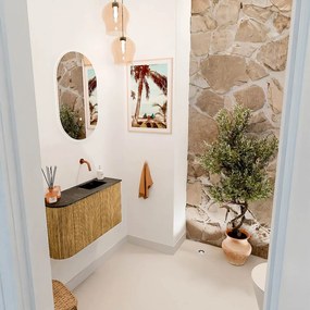 Mondiaz Joya DLux 70cm toiletmeubel ronding links oak met wastafel faye rechts zonder kraangat lava