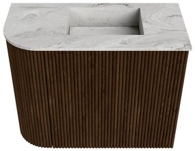 Mondiaz Joya DLux 50cm toiletmeubel ronding links walnut met wastafel faye rechts zonder kraangat glace