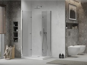 Mexen Lima Duo inklapbare douchecabine 80 x 70 cm, transparant, chroom + Flat douchebak - 856-080-070-01-02-4010