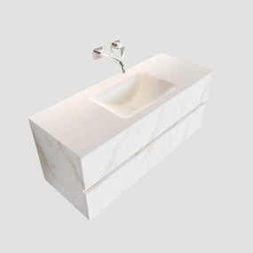 Zaro Valencia Solid Surface badmeubel 120cm wit marmer zonder kraangat spoelbak midden met 2 lades