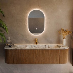 Mondiaz Kurve-dlux 170cm badmeubel ronding links/rechts dusk met 1 lade en 2 deuren en wastafel big large midden 1 kraangat glace