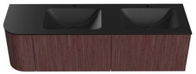 Mondiaz Kurve 155cm badmeubel ronding links ruby met 2 lades en 1 deur en wastafel cloud dubbel/rechts 2 kraangaten urban