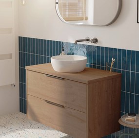 Saqu Lima badmeubel incl. keramische waskom 100x51x76cm toffee – geborsteld zwarte greep