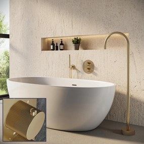 Saniclear Brass Stripes inbouw badkraan rond met vrijstaande uitloop geborsteld messing - mat goud
