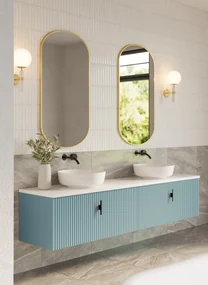 Muebles Ezra badmeubel ribbelfront 200cm baby blauw met wit toppaneel zonder waskom