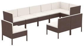 vidaXL 9-delige Loungeset met kussens poly rattan bruin