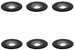 Set van 6 moderne buiten grondspots zwart 35 mm verstelbaar IP65 - Delux