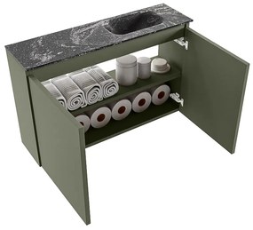 Mondiaz Ture DLux toiletmeubel 80cm army met wastafel lava rechts met kraangat