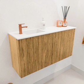 Mondiaz Joya 80cm toiletmeubel oak met wastafel faye links 1 kraangat talc