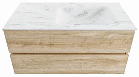 Mondiaz Vica DLux badmeubel 100cm washed oak 2 lades met wastafel opalo rechts zonder kraangat