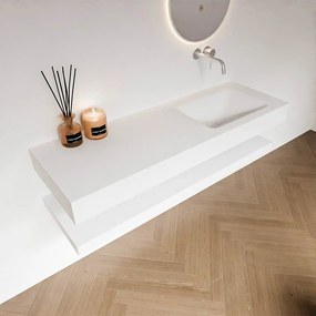 Zaro Alan badmeubel 140cm met planchet talc en vrijhangende wastafel cloud rechts zonder kraangat talc