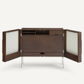Bureau met lage kast in walnootfineer en structuurstof, OMID
