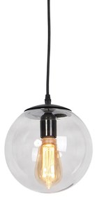 Moderne hanglamp zwart met grijs glas 20cm - Pallon