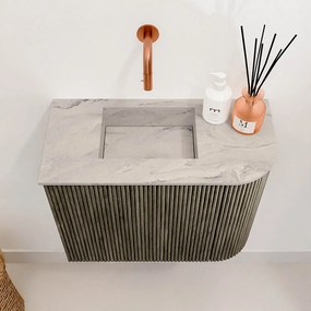 Mondiaz Joya DLux 50cm toiletmeubel ronding rechts shadow met wastafel faye links zonder kraangat glace