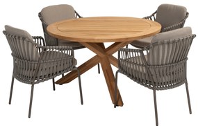 Prado Capalbio dining tuinset 130xH75 cm rond 5 delig teak terre 4 Seasons Outdoor
