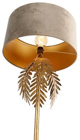 Vintage vloerlamp goud 145 cm met velours kap taupe 50 cm - Botanica Landelijk E27 Binnenverlichting Lamp