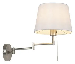 Stoffen Wandlamp staal met witte kap en verstelbare arm - Ladas Deluxe Modern E27 rond Binnenverlichting Lamp