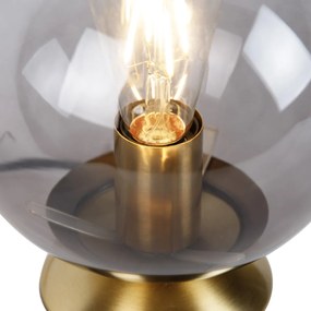 Art Deco tafellamp messing met smoke glas - Pallon Art Deco E27 bol / globe / rond Binnenverlichting Lamp