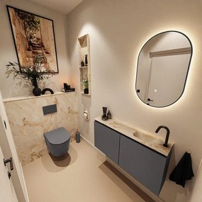 MONDIAZ TURE-DLUX 100cm toiletmeubel Dark Grey. EDEN wastafel Frappe positie rechts. Met 1 kraangat. TUREDX100DGRR1FRA