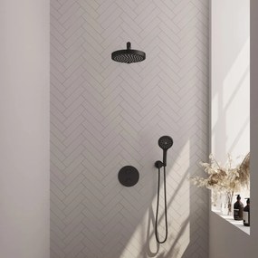 Brauer Stripe inbouw regendouche rond met 25cm hoofddouche, rechte muurarm en 3 standen handdouche set 40 zwart mat
