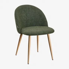 Kana Gestoffeerde Eetkamerstoel En Staal Natuurlijk Hout & Bouclé Leger Groen & Bouclé - Sklum