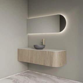 Gliss Design Alluro badmeubel ribbelfront met ronding rechts 140cm corn silk en wit marmer toppaneel