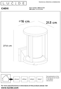 Lucide Cadix wandlamp 15W 28x22cm zwart