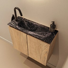 Mondiaz Ture DLux toiletmeubel 60cm washed oak met wastafel lava links met kraangat